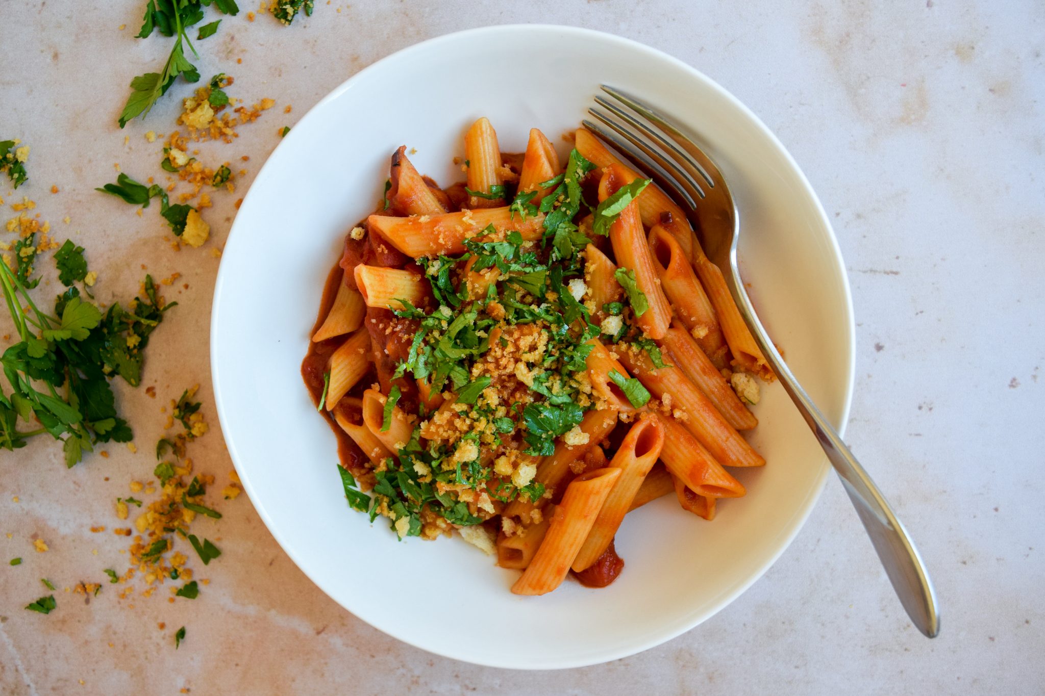 Recipe: Bloody Mary Penne with Crunchy Parsley Breadcrumbs | Rachel Phipps
