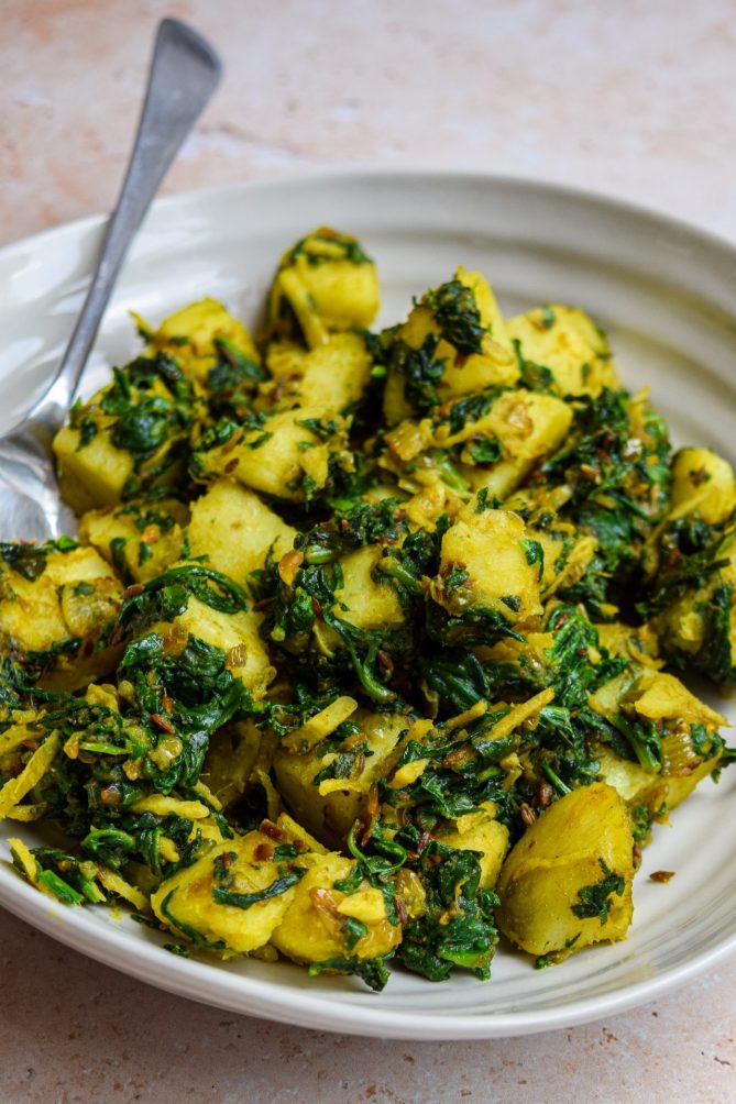 Fresh Spinach Saag Aloo (Spinach Potato Curry) | Rachel Phipps